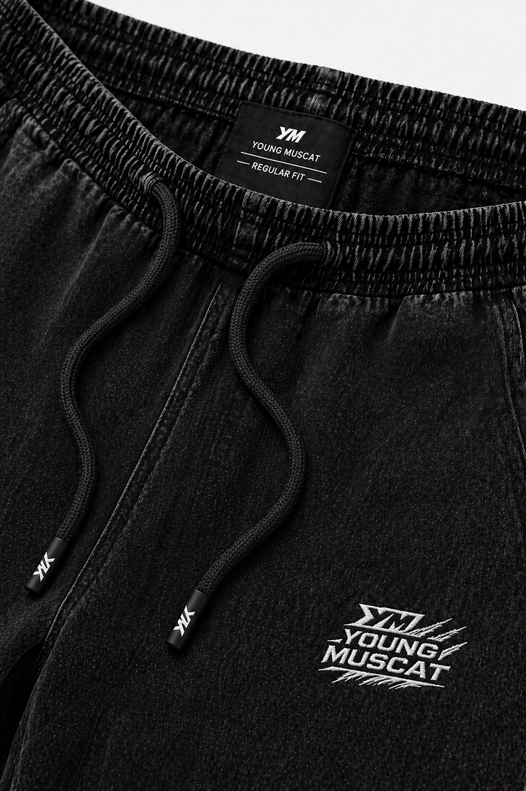 Young Muscat Regular Fit Joggers – Black Stonewash Premium Cotton