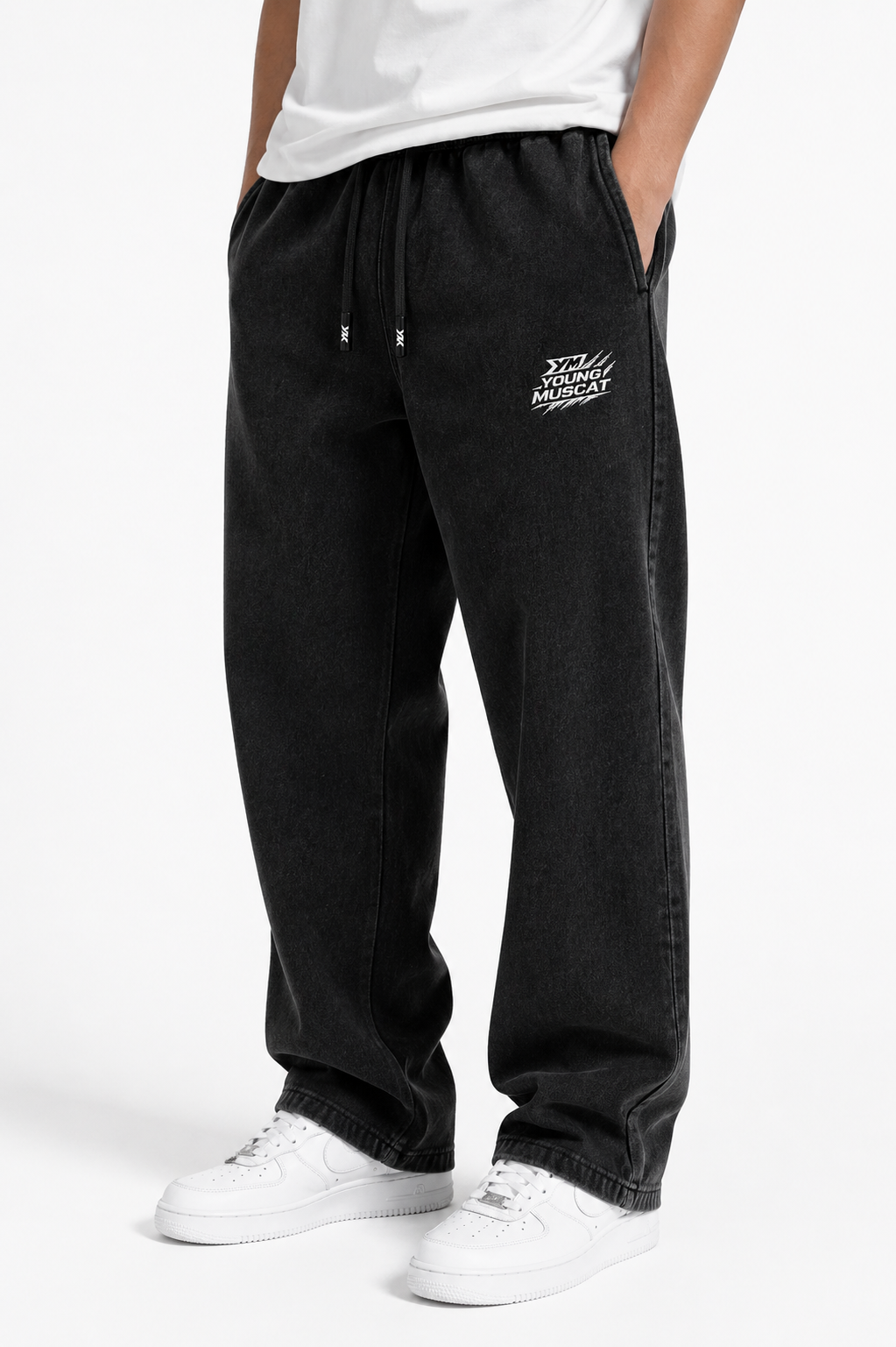 Young Muscat Regular Fit Joggers – Black Stonewash Premium Cotton